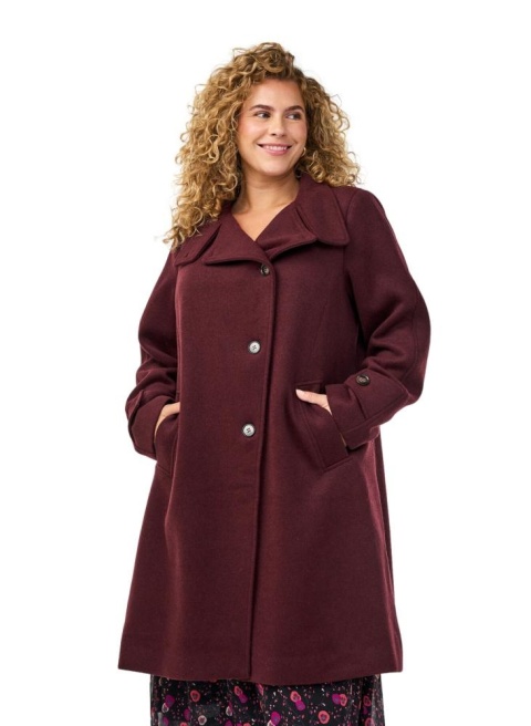 ZIZZI ELEGANCKI BORDOWY PŁASZCZ MIDI Z WEŁNĄ 526A