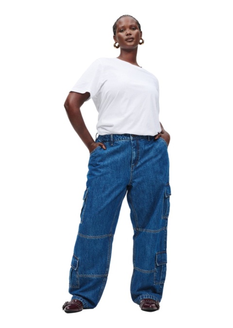ZIZZI NIEBIESKIE SZEROKIE JEANSY CARGO 088N