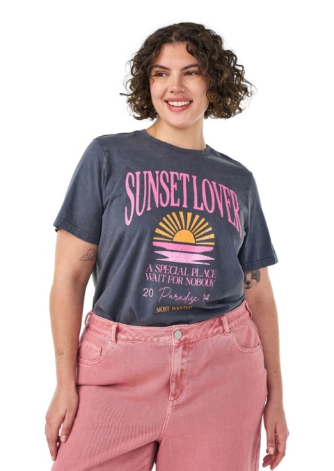 ZIZZI SZARY T-SHIRT NADRUK BAWEŁNA 976A