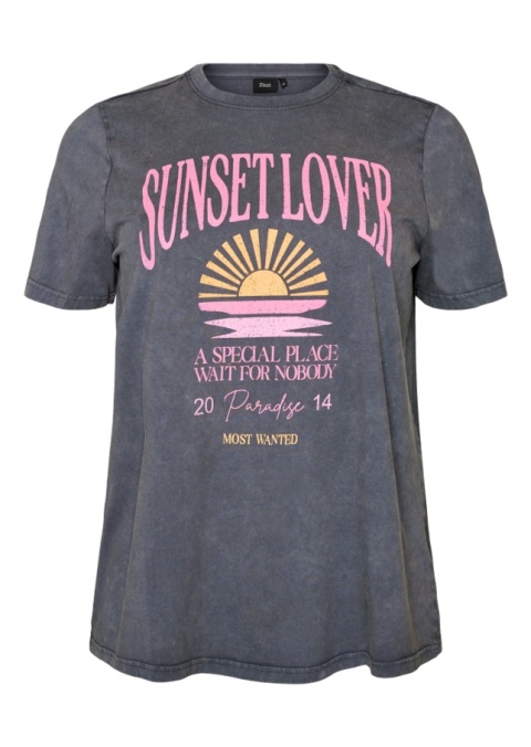 ZIZZI SZARY T-SHIRT NADRUK BAWEŁNA 976A