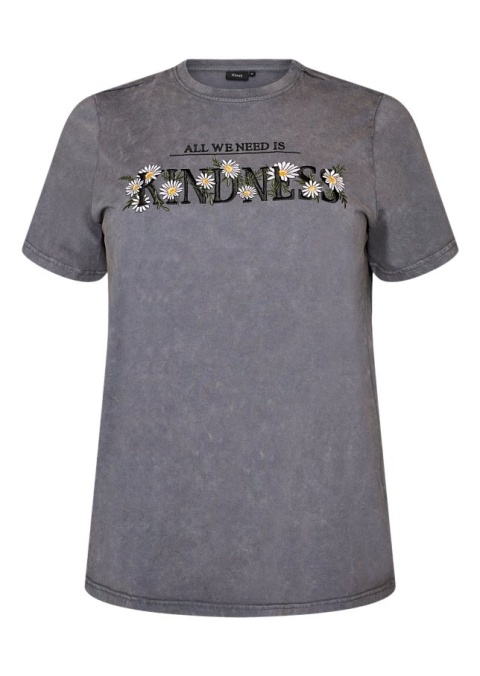 ZIZZI SZARY T-SHIRT NADRUK BAWEŁNA KWIATY 976B