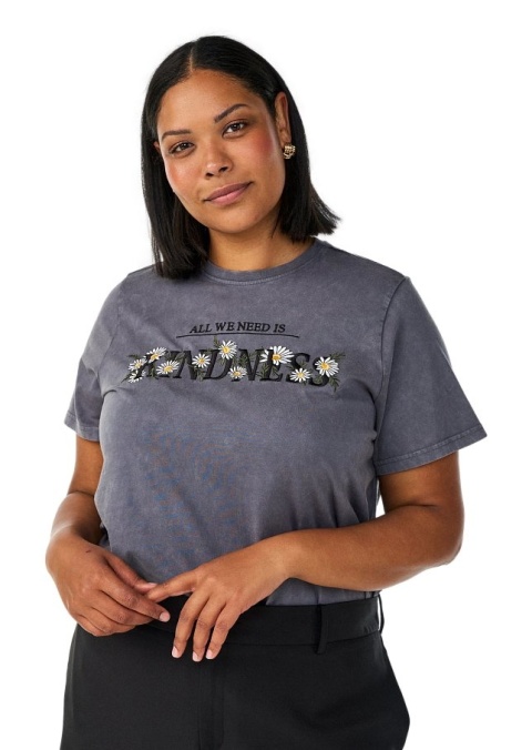 ZIZZI SZARY T-SHIRT NADRUK BAWEŁNA KWIATY 976B