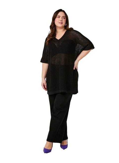 ZIZZI BLUZKA SWETER DZIANINA CZARNA DEKOLT 044A
