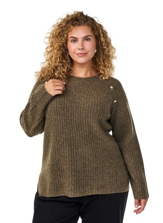 ZIZZI BRĄZOWY SWETER PRĄŻKOWANY DZIANINA GUZIKI 517B