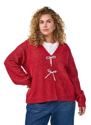 ZIZZI CZERWONY DZIANINOWY KARDIGAN SWETER KOKARDKI 408D