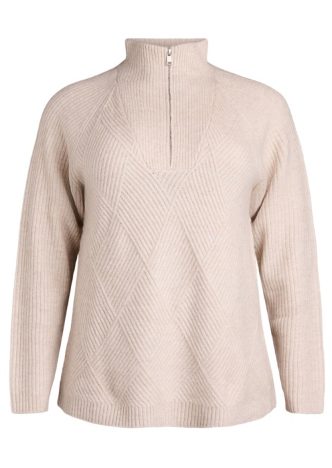 ZIZZI BEŻOWY SWETER Z KOŁNIERZEM DZIANINA PRĄŻKOWANY 500C