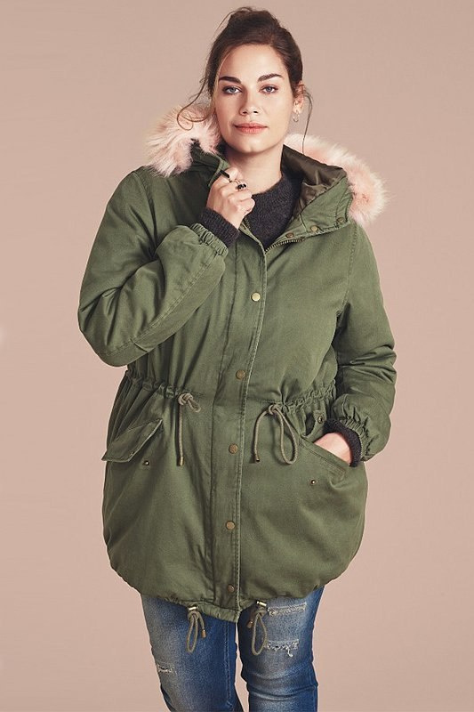 ZIZZI ZIELONA PARKA RÓŻOWE FUTERKO 578A ZIZZI ZIELONA PARKA RÓŻOWE FUTERKO 578A