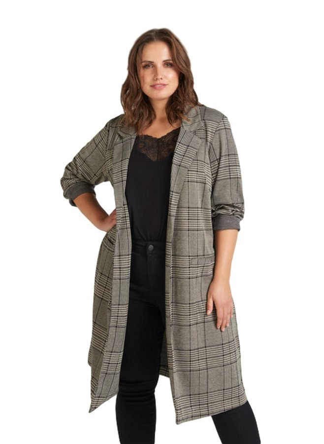 ZIZZI ELEGANCKA DŁUGA MARYNARKA W KRATĘ 384A ZIZZI ELEGANCKA DŁUGA MARYNARKA W KRATĘ 384A