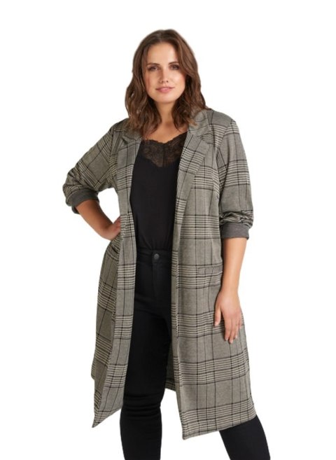 ZIZZI ELEGANCKA DŁUGA MARYNARKA W KRATĘ 384A ZIZZI ELEGANCKA DŁUGA MARYNARKA W KRATĘ 384A