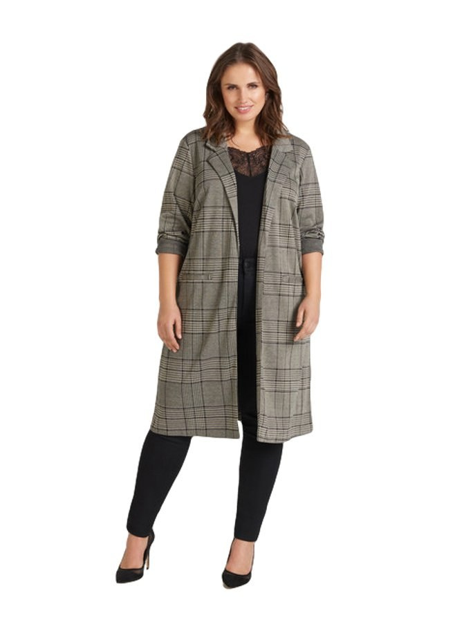 ZIZZI ELEGANCKA DŁUGA MARYNARKA W KRATĘ 384A ZIZZI ELEGANCKA DŁUGA MARYNARKA W KRATĘ 384A