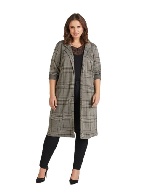 ZIZZI ELEGANCKA DŁUGA MARYNARKA W KRATĘ 384A ZIZZI ELEGANCKA DŁUGA MARYNARKA W KRATĘ 384A