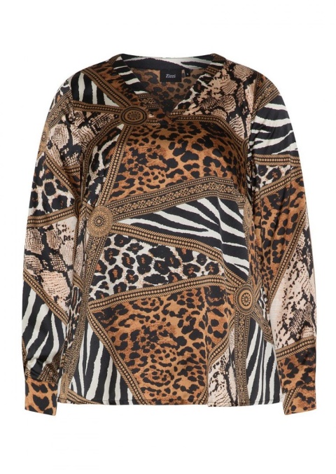ZIZZI ELEGANCKA BLUZKA PANTERKA BRĄZ Z001 ZIZZI ELEGANCKA BLUZKA PANTERKA BRĄZ Z001