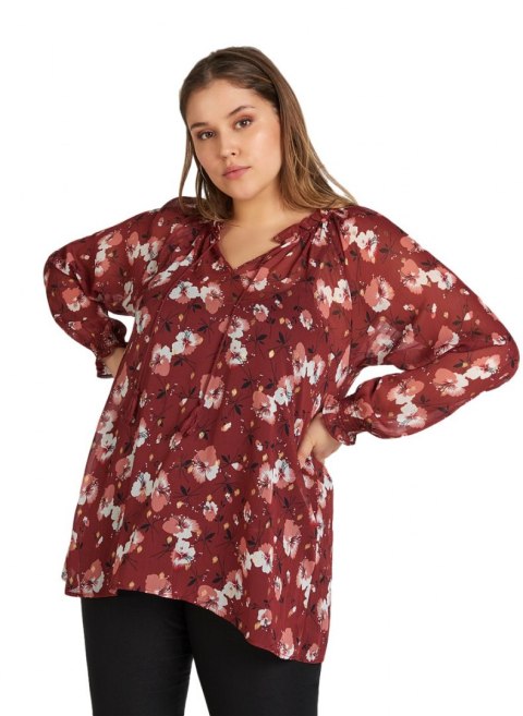 ZIZZI MODNA BRĄZOWA BLUZKA W KWIATY 117B ZIZZI MODNA BRĄZOWA BLUZKA W KWIATY 117B