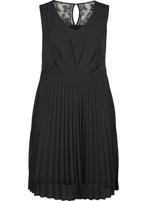 ELEGANCKA CZARNA SUKIENKA PLISY KORONKA 092A ELEGANCKA CZARNA SUKIENKA PLISY KORONKA 092A