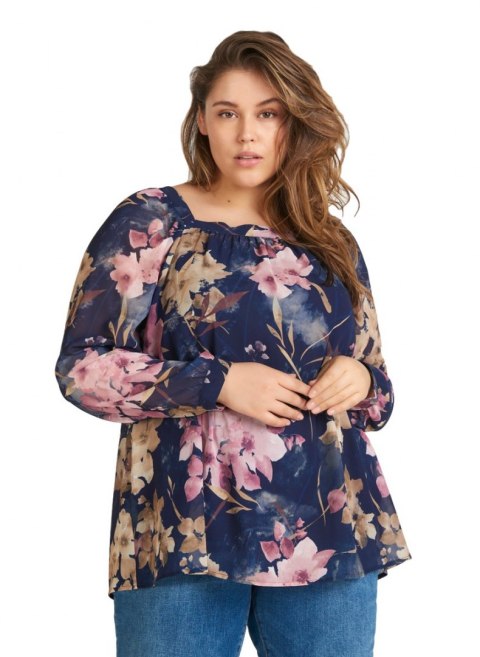 ZIZZI GRANATOWA BLUZKA W KWIATY MGIEŁKA 330C ZIZZI GRANATOWA BLUZKA W KWIATY MGIEŁKA 330C