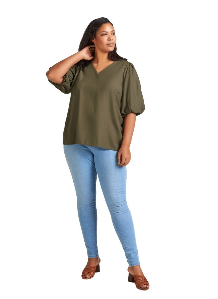 ZIZZI UROCZA BLUZKA BUFFKI KHAKI 824A ZIZZI UROCZA BLUZKA BUFFKI KHAKI 824A