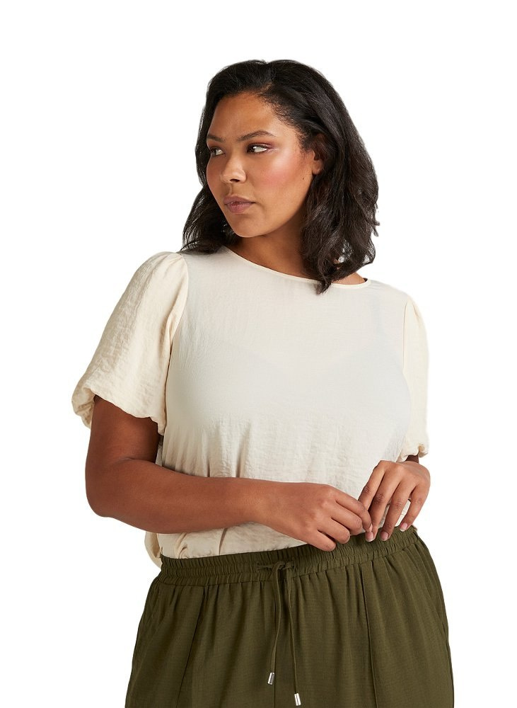 ZIZZI ELEGANCKA BLUZKA BUFKI BEŻ 339A ZIZZI ELEGANCKA BLUZKA BUFKI BEŻ 339A