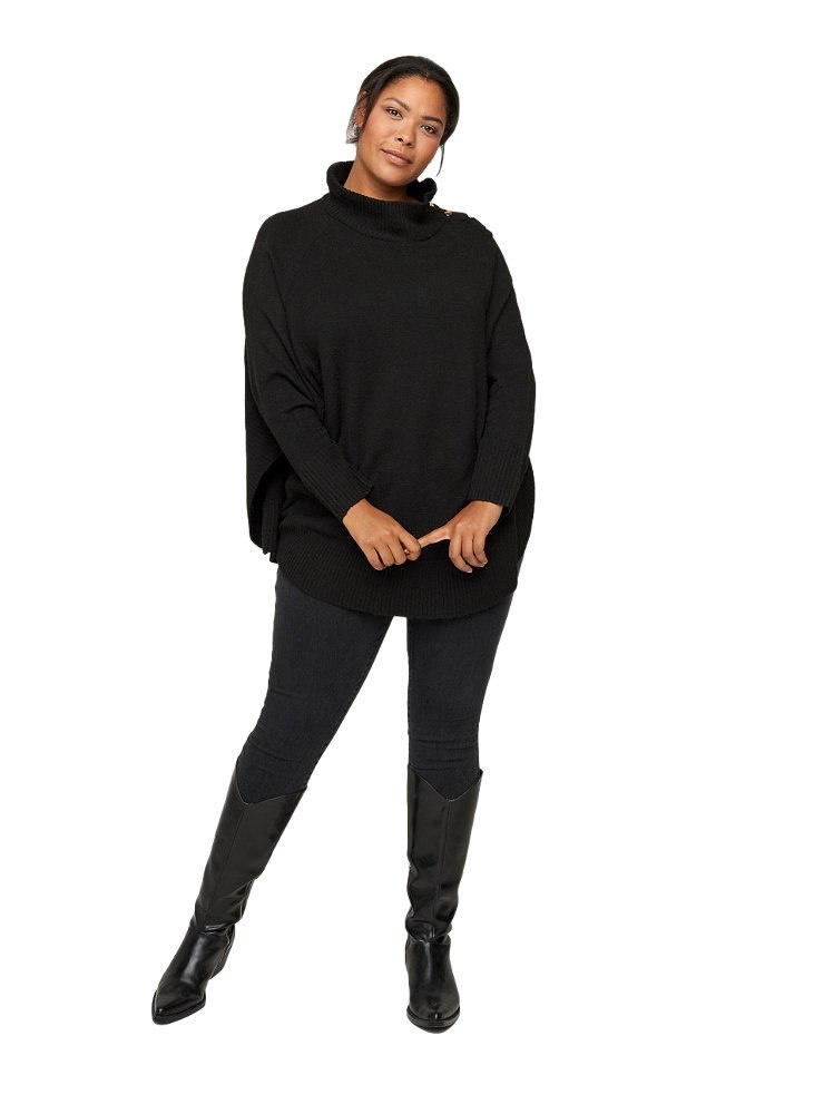 ZIZZI KOBIECE CZARNE PONCZO SWETER 788BW ZIZZI KOBIECE CZARNE PONCZO SWETER 788BW