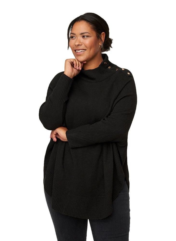 ZIZZI KOBIECE CZARNE PONCZO SWETER 788BW ZIZZI KOBIECE CZARNE PONCZO SWETER 788BW