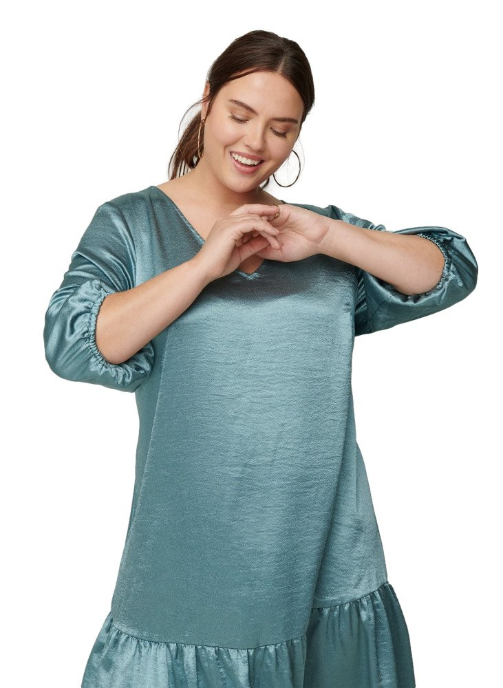 ZIZZI NIEBIESKA SATYNOWA SUKIENKA FALBANA 735A ZIZZI NIEBIESKA SATYNOWA SUKIENKA FALBANA 735A