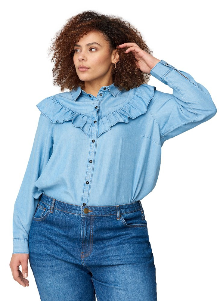ZIZZI JEANSOWA KOSZULA Z FALBANKĄ 620A ZIZZI JEANSOWA KOSZULA Z FALBANKĄ 620A