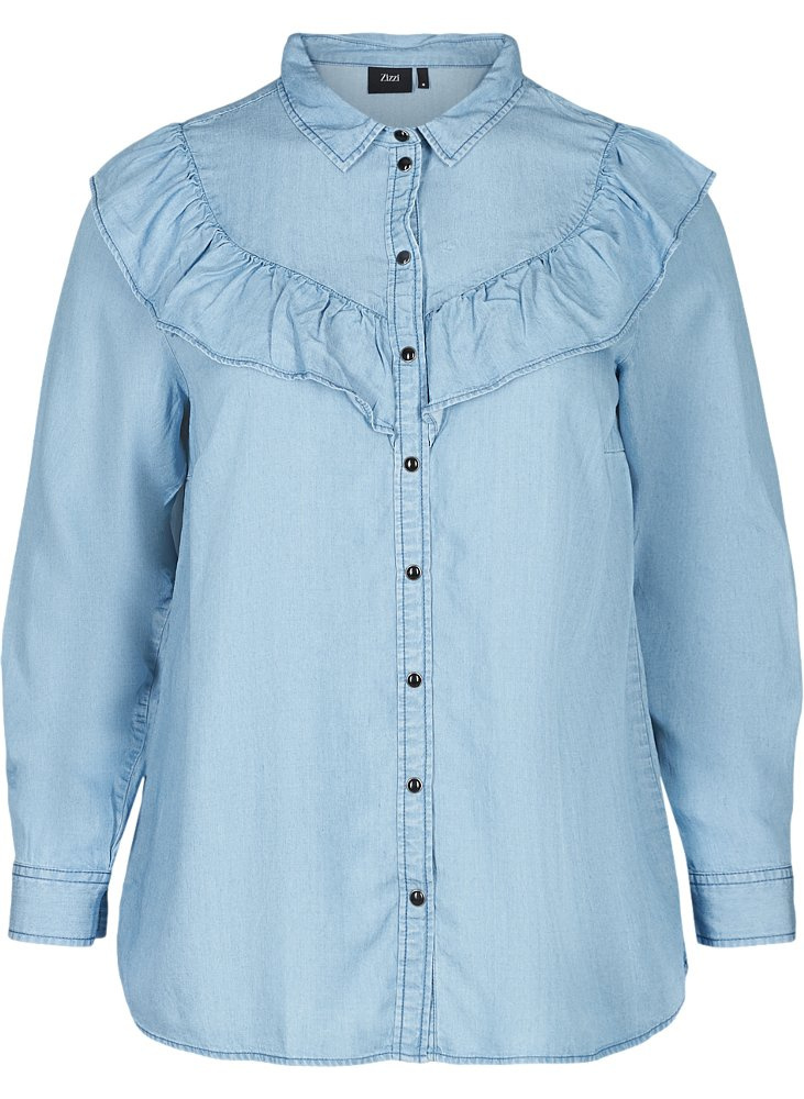 ZIZZI JEANSOWA KOSZULA Z FALBANKĄ 620A ZIZZI JEANSOWA KOSZULA Z FALBANKĄ 620A