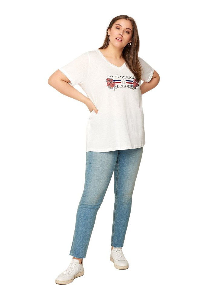 ZIZZI WYGODNY BIAŁY T-SHIRT NADRUK 001D ZIZZI WYGODNY BIAŁY T-SHIRT NADRUK 001D