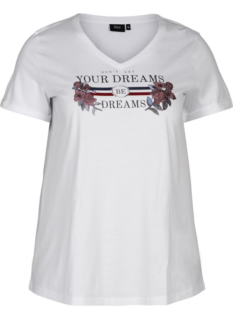 ZIZZI WYGODNY BIAŁY T-SHIRT NADRUK 001D ZIZZI WYGODNY BIAŁY T-SHIRT NADRUK 001D