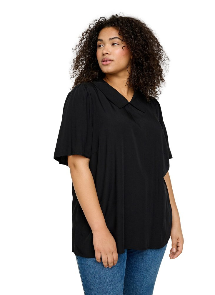 ZIZZI ELEGANCKA CZARNA BLUZKA KOŁNIERZYK 383A ZIZZI ELEGANCKA CZARNA BLUZKA KOŁNIERZYK 383A