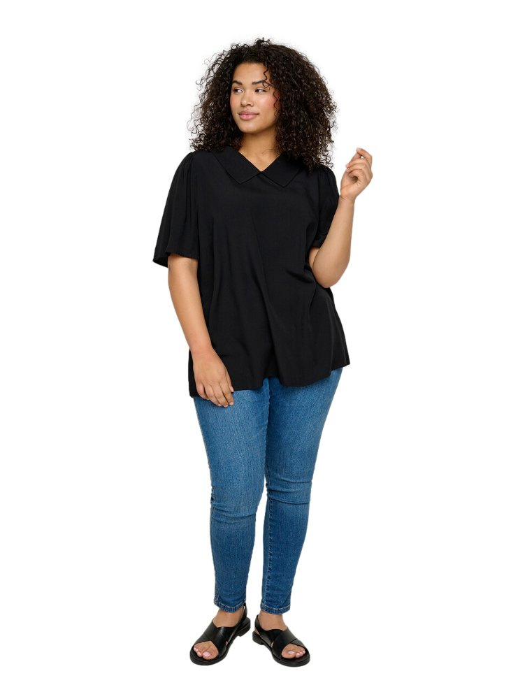 ZIZZI ELEGANCKA CZARNA BLUZKA KOŁNIERZYK 383A ZIZZI ELEGANCKA CZARNA BLUZKA KOŁNIERZYK 383A