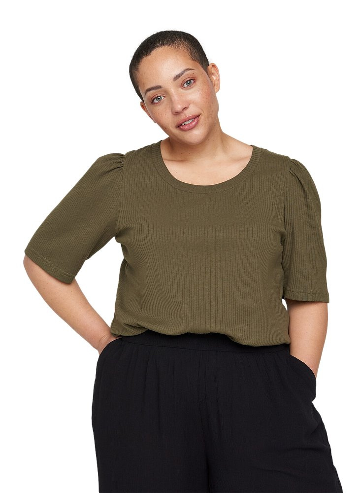 ZIZZI PRĄŻKOWANA BLUZKA KHAKI 049B ZIZZI PRĄŻKOWANA BLUZKA KHAKI 049B