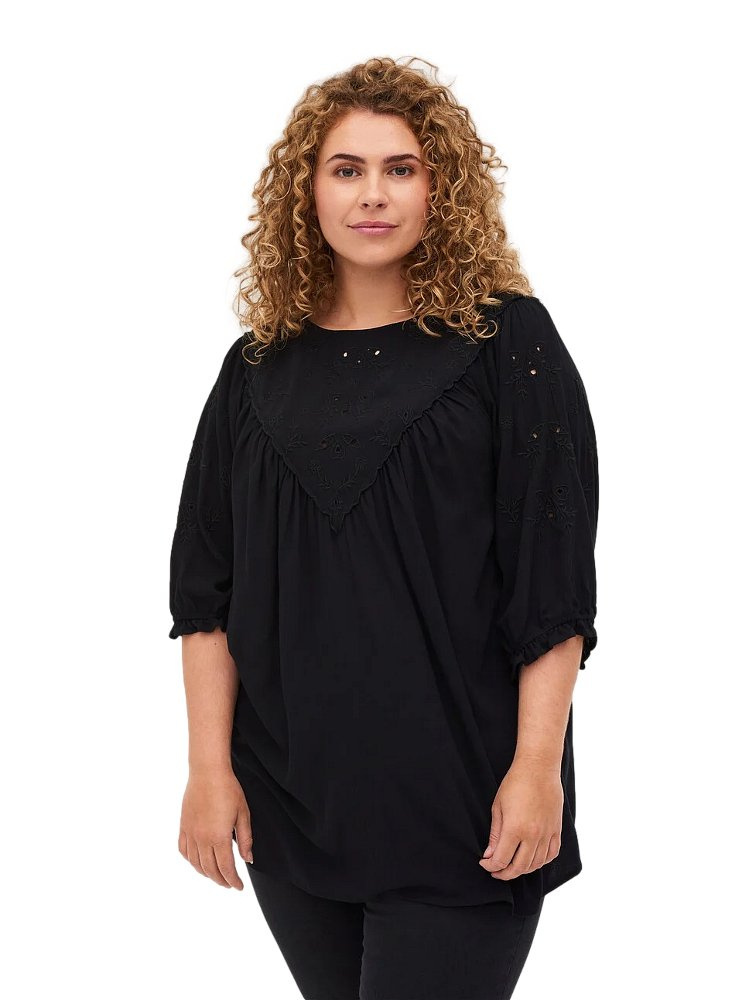 ZIZZI FANASTYCZNA BLUZKA CZARNA AŻUR 028B ZIZZI FANASTYCZNA BLUZKA CZARNA AŻUR 028B
