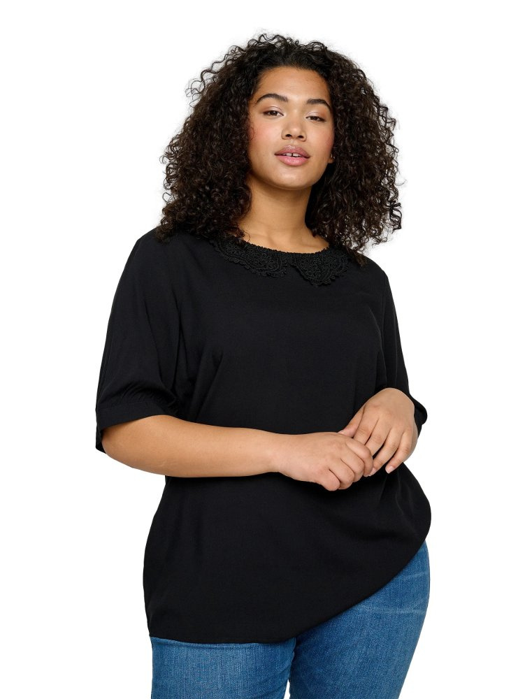 ZIZZI ELEGANCKA BLUZKA KOŁNIERZYK CZARNA 382A ZIZZI ELEGANCKA BLUZKA KOŁNIERZYK CZARNA 382A