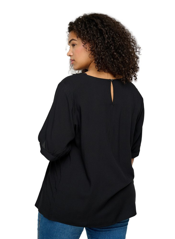 ZIZZI ELEGANCKA BLUZKA KOŁNIERZYK CZARNA 382A ZIZZI ELEGANCKA BLUZKA KOŁNIERZYK CZARNA 382A