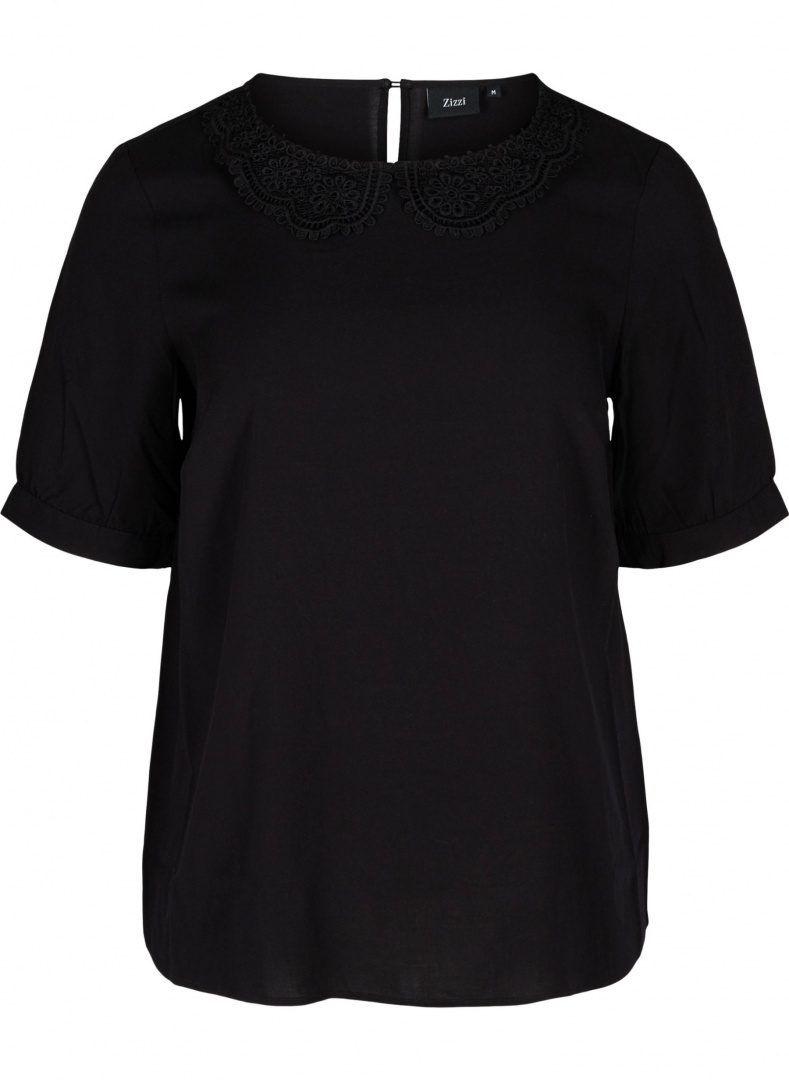 ZIZZI ELEGANCKA BLUZKA KOŁNIERZYK CZARNA 382A ZIZZI ELEGANCKA BLUZKA KOŁNIERZYK CZARNA 382A