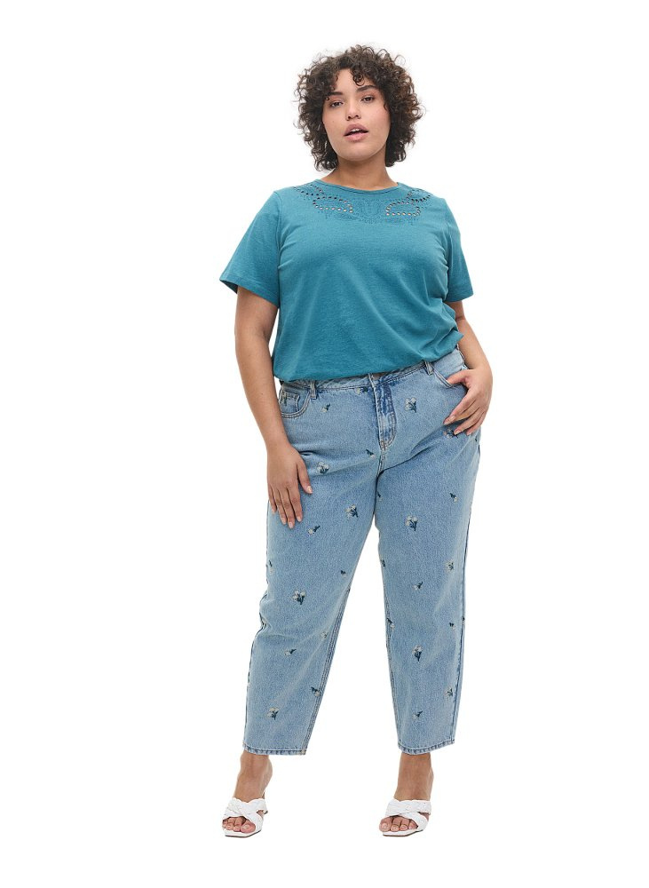 ZIZZI PRZECIERANE SPODNIE MOM KWIATY 802B ZIZZI PRZECIERANE SPODNIE MOM KWIATY 802B