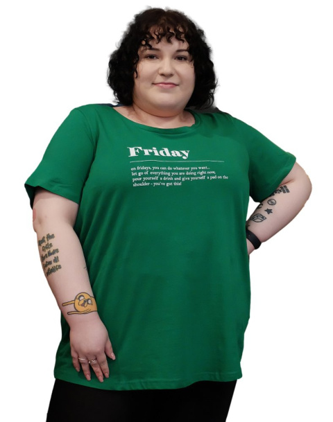 ZIZZI BLUZKA T-SHIRT NAPISY ZIELONA 148A