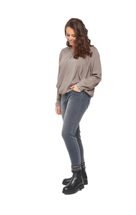 ADIA SZARE SPODNIE JEANSY RURKI ZDOBIENIA A032 ADIA SZARE SPODNIE JEANSY RURKI ZDOBIENIA A032
