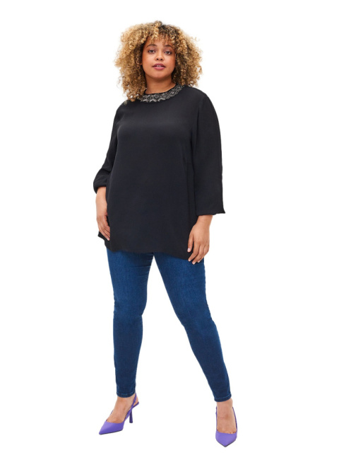 ZIZZI ELEGANCKA CZARNA BLUZKA ZDOBIENIA 776A