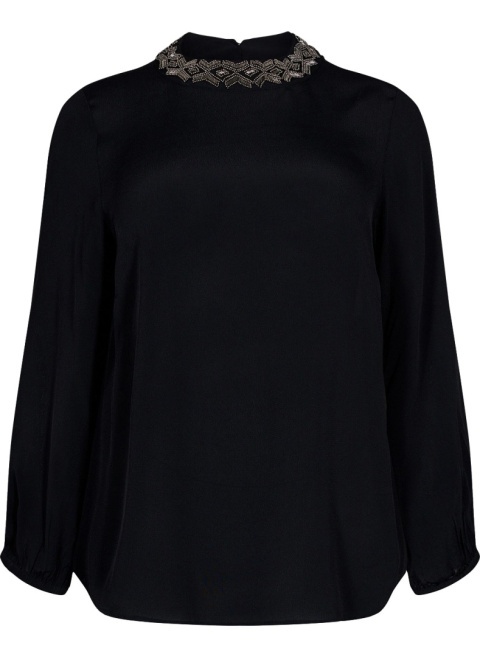 ZIZZI ELEGANCKA CZARNA BLUZKA ZDOBIENIA 776A