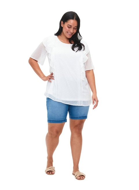 ZIZZI PIĘKNA BIAŁA BLUZKA FALBANY 152A