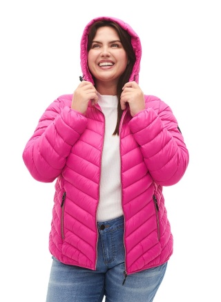 ZIZZI PRZEJŚCIOWA PIKOWANA KURTKA KAPTUR OSTRY RÓŻ 734F