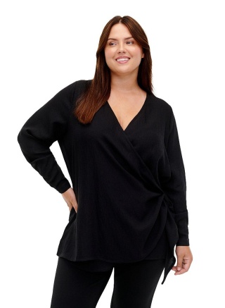 ZIZZI ELEGANCKA BLUZKA CZARNA KOPERTOWA 222B