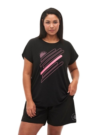ZIZZI SPORTOWY T-SHIRT CZARNY NADRUK 053Q