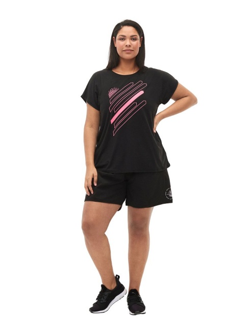 ZIZZI SPORTOWY T-SHIRT CZARNY NADRUK 053Q