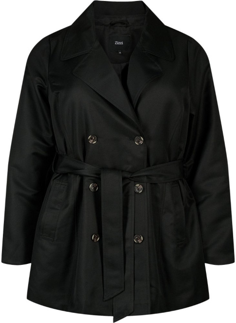 ZIZZI KRÓTKI CZARNY PŁASZCZ TRENCH KURTKA PLUS SIZE 322A ZIZZI KRÓTKI CZARNY PŁASZCZ TRENCH KURTKA PLUS SIZE 322A